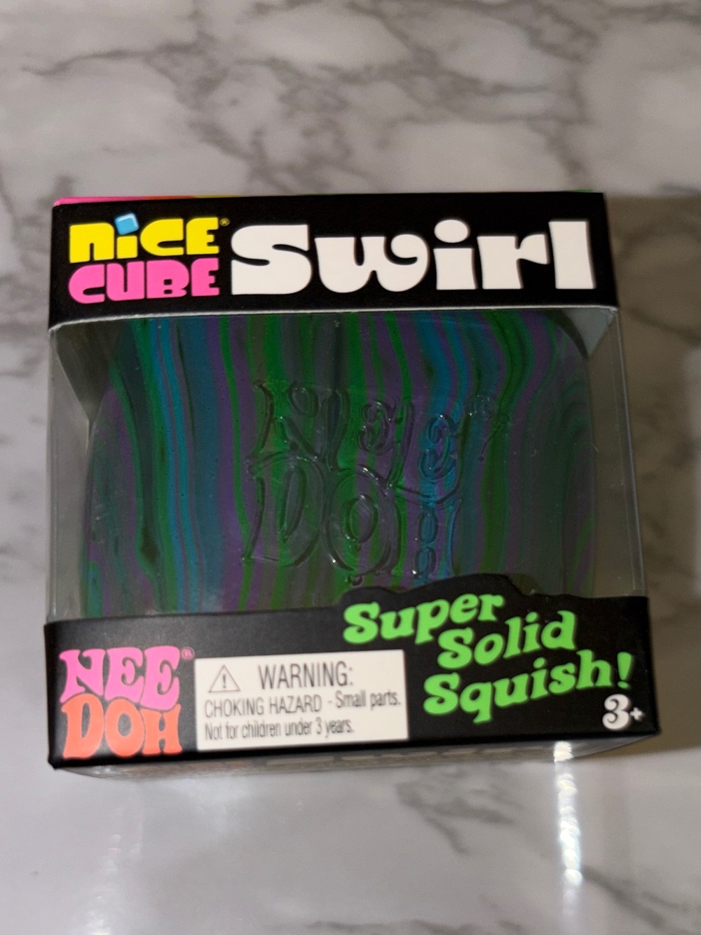 NEEDOH Nice Cube Swirl Super Solid Squish - Purple, Blue and Green Swirl